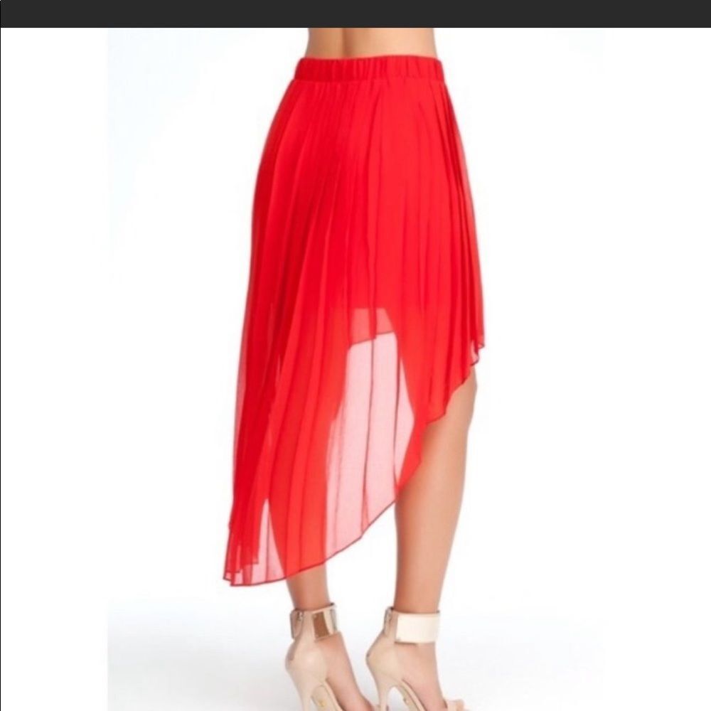 NWT - Bebe Pleated High Low Chiffon Skirt (Red) - Size S